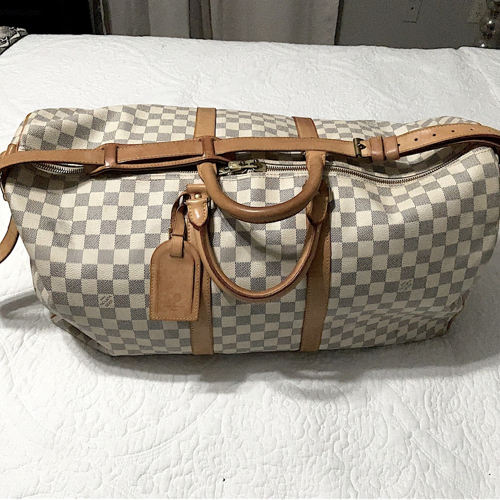 LOUIS VUITTON Damier Azur Keepall Bandouliere 55 Travel Bag